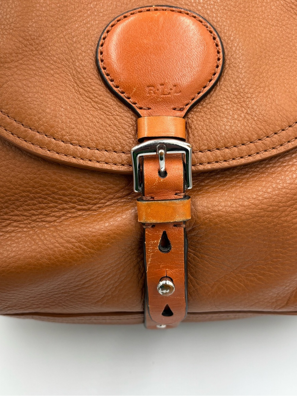 Lauren Ralph Lauren LRL Brown Pebbled Leather Shoulder Bag Buckle Flap - Picture 7 of 12